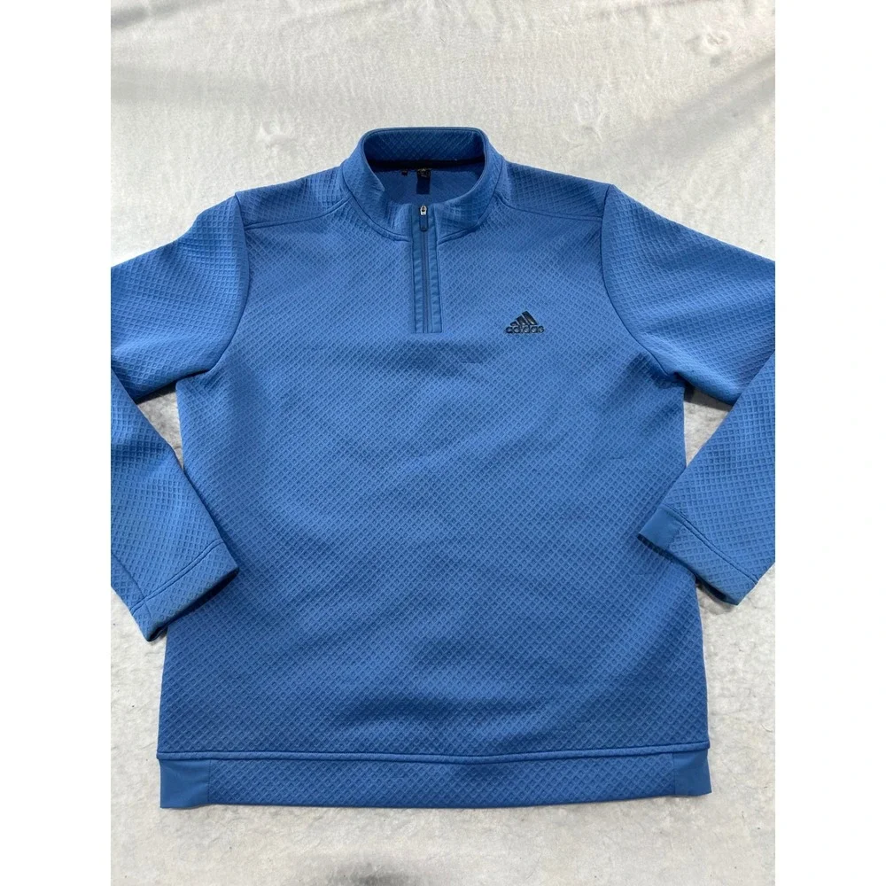 Adidas Primegreen Mens Blue Waffle Texture Quarter Zip Pullover Sweatshirt M